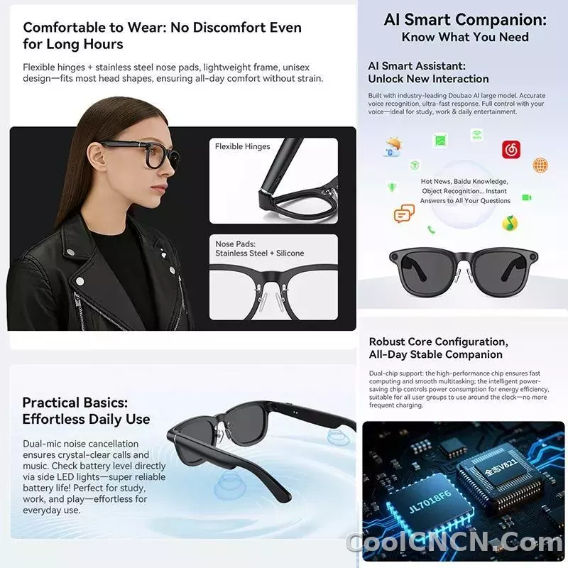 2026 Ultra AI Smart Glasses 1200P Camera ChatGPT Voice Assistant 32GB Storage Real time Translation Bluetooth Music Sunglasses - detail
