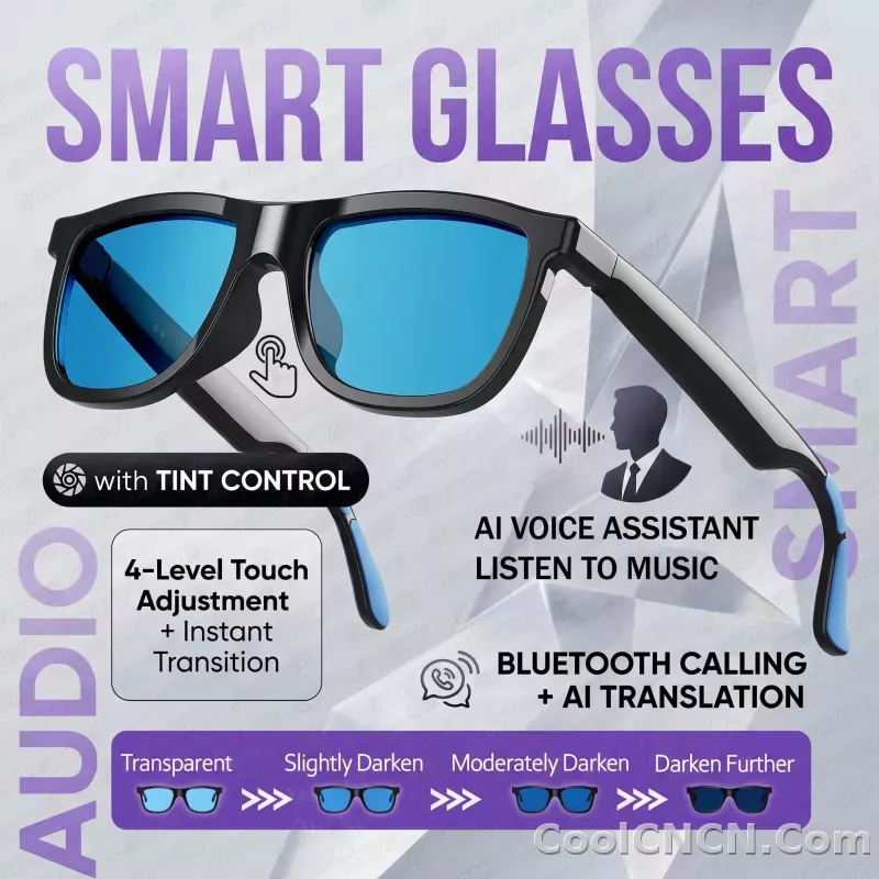 CoolWiz Smart Glasses — Touch Control, Electrochromic AI, Male/Female Options, AI Voice (ChatGPT), Supports 164+ Languages for Video Calls and Translation, Waterproof, Suitable for Outdoor Sports and Daily Use - detail