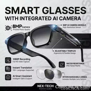 CoolWiz Smart Sports Glasses for Men – New Business Model, 8MP Camera, Anti-Shake, 100+ Language Translations via ChatGPT AI Assistant, POV Video Glasses, AI Glasses for Outdoor Sports and Daily Use - view 10