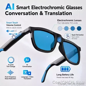 CoolWiz Smart Glasses, 4 Levels Electrochromic — New Business Style for Men, 164+ Translation Languages via ChatGPT, Black Sunglasses, Waterproof, suitable for outdoor sports and everyday use - view 9