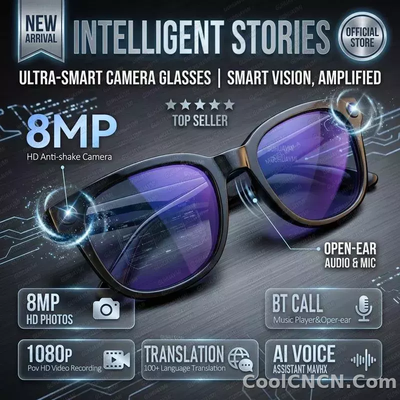 CoolWiz AI Smart Glasses for New Vlog, 1080p HD video recording, ChatGPT call support, Bluetooth calling, 100+ music players, translation features, black glasses for men, suitable for outdoor sports and everyday use - detail