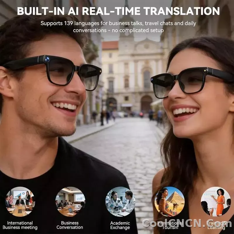 CoolWiz AI Smart Glasses for New Vlog, 1080p HD video recording, ChatGPT call support, Bluetooth calling, 100+ music players, translation features, black glasses for men, suitable for outdoor sports and everyday use - detail