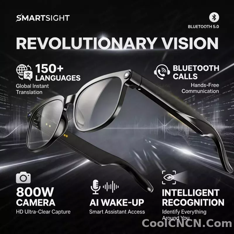 CoolWiz AI Smart Glasses for New Vlog, 1080p HD video recording, ChatGPT call support, Bluetooth calling, 100+ music players, translation features, black glasses for men, suitable for outdoor sports and everyday use - detail
