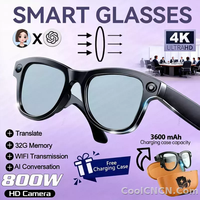 CoolWiz Smart Glasses Baru 3600MAh Pengecas Mudah Alih M02ultra Wanita 800W Kamera AI Terjemahan Rakaman Video Pemain Muzik Cermin Mata Panggilan Lelaki Untuk Sukan Luar Penggunaan Harian - detail