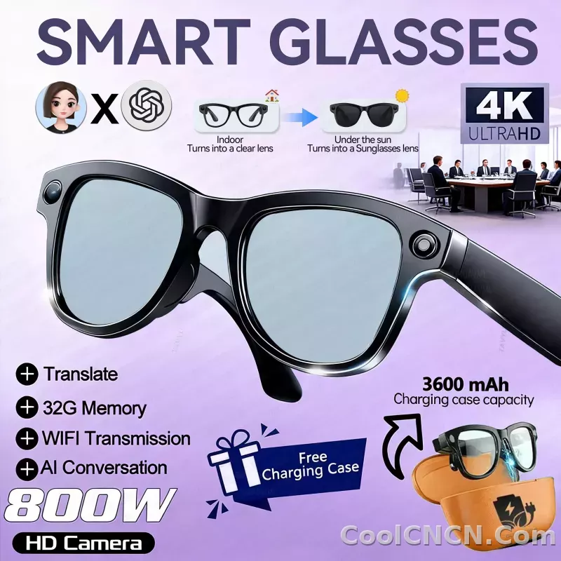 CoolWiz Smart Glasses Baru 3600MAh Pengecas Mudah Alih M02ultra Wanita 800W Kamera AI Terjemahan Rakaman Video Pemain Muzik Cermin Mata Panggilan Lelaki Untuk Sukan Luar Penggunaan Harian - detail