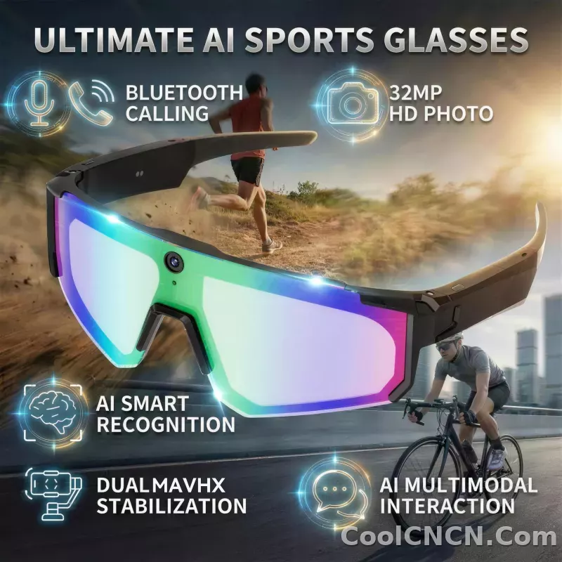 CoolWiz WiFi smart 8MP camera glasses for men, 1080p HD video recording, 32GB storage, polarized sunglasses with AI voice dialogue translation, suitable for sports and outdoor daily use - detail