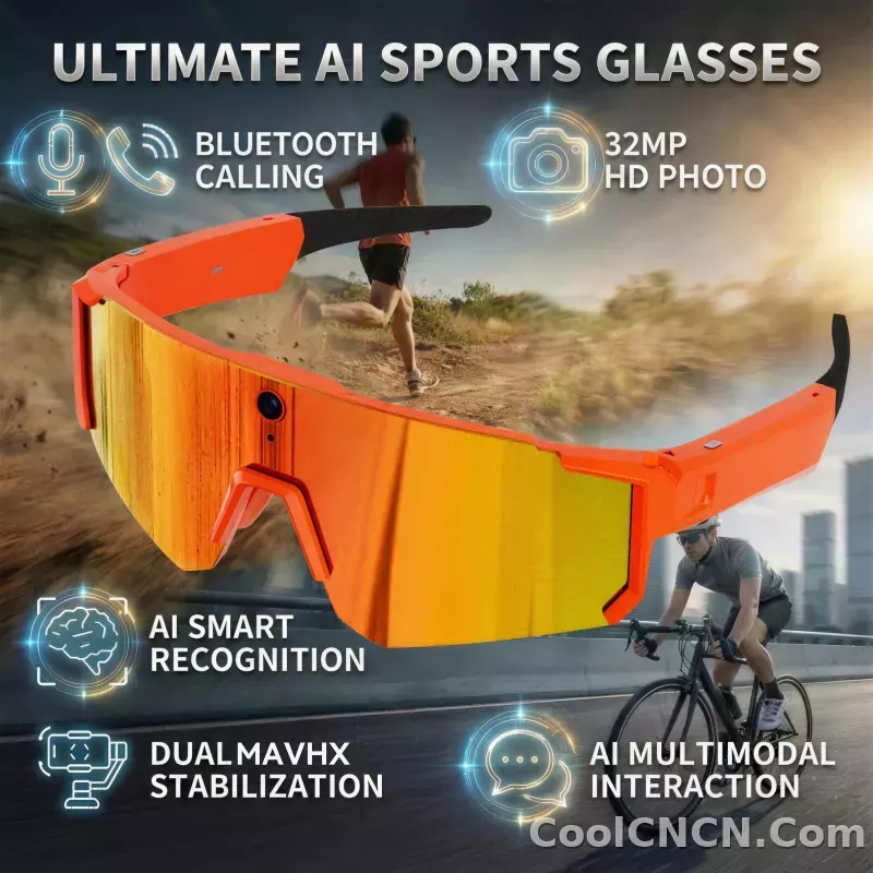 CoolWiz WiFi smart 8MP camera glasses for men, 1080p HD video recording, 32GB storage, polarized sunglasses with AI voice dialogue translation, suitable for sports and outdoor daily use - detail