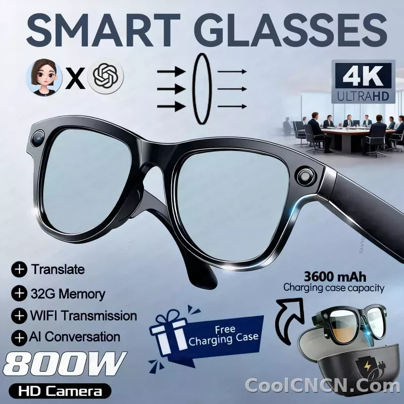 CoolWizNew 3600MAh Sarung Pengecas Cermin Mata Pintar AI Lelaki 800W Kamera Pixel 1080P Video POV 100+Terjemahan Pembantu AI Cermin Mata Hitam IOS Untuk Sukan Luar Penggunaan Harian - detail