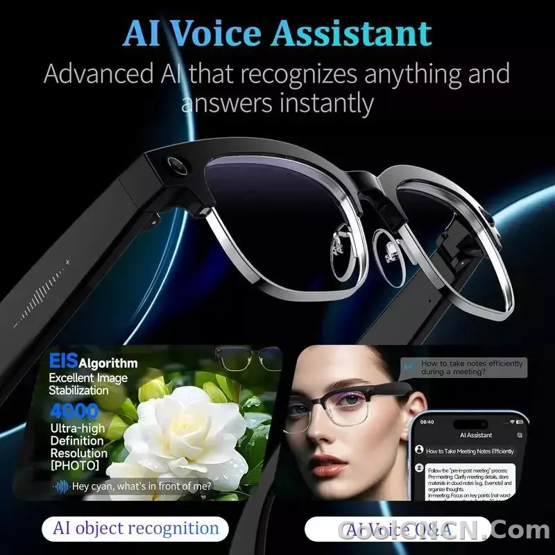 CoolWiz AI Smart Glasses 4K HD with Color Change, 8MP Camera, 1080p Video, AI Music Player, AI Calls, AI Sports Glasses for Men, for Outdoor Sports and Everyday Use - detail