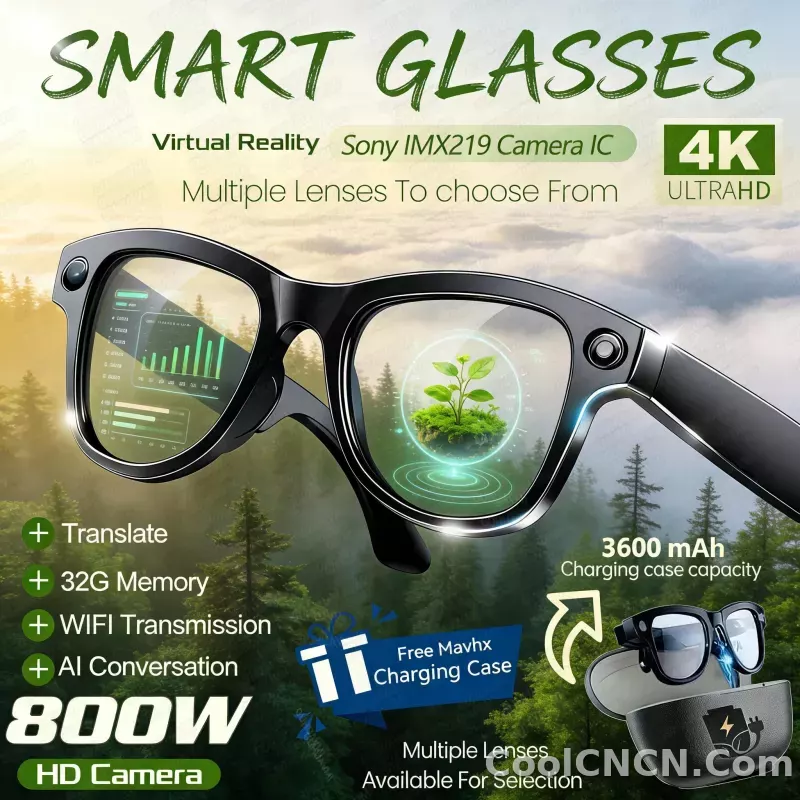 2026New Smart AI Glasses 4K 800W Camera ChatGPT Photos&Video 3600mAh Charging Case Power Bank 32GB Translation Music Sunglasses