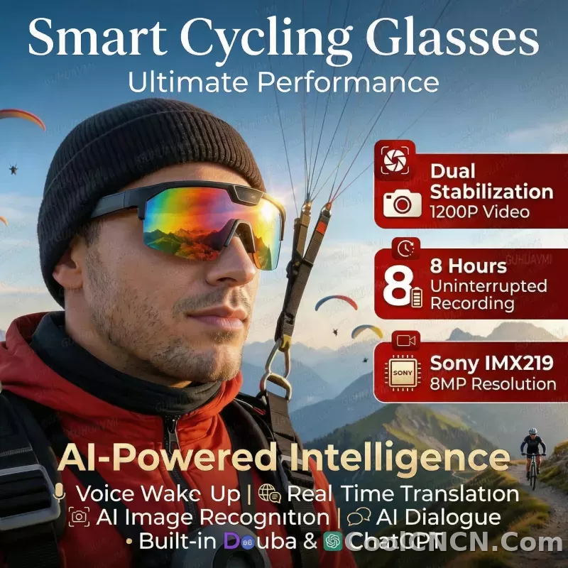 2026 New AI Smart Sports Glasses with 1200P Camera 4k Anti-Shake AI Voice Translator Bluetooth Call Dual Mic Audio Sunglasses