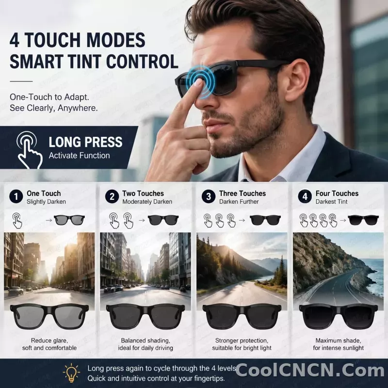 New Smart Audio Sunglasses 2026 Bluetooth Call AI Translation Touch Color Change Sliding Volume Control Dual Mic ENC Waterproof - detail
