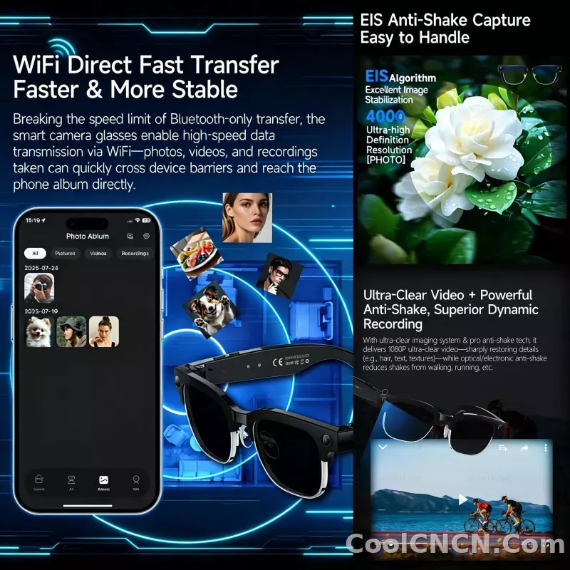 2026New 4K Ultra HD Color Change BT Call Smart Glasses AI Chat Music Player 800W Pixel Camera 1080P Video  AI Sports Glasses Men - detail