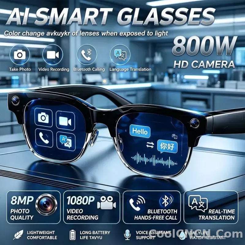 2026 New 800W Pixel Camera Smart AI Glasses Anti-shake Video Record ChatGP WIFI Translation Call Waterproof 32GB Sunglasses Men