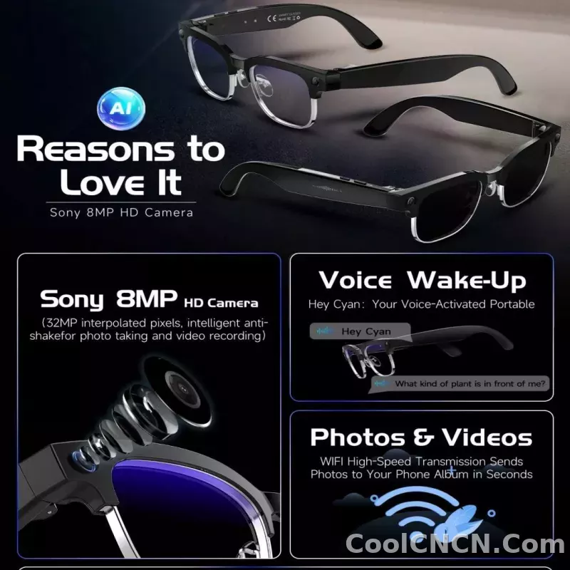 2026 New 8K HD AI Smart Glasses Men with Chat GPT 800MP Camera Bluetooth Call AI Translation Voice Assistant Control Unisex Sung - detail