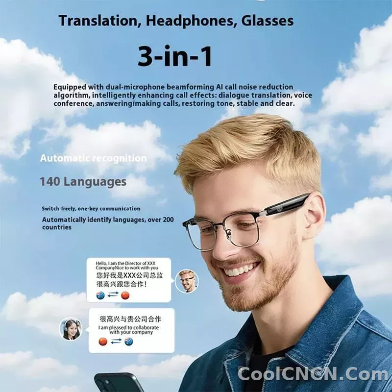 AI Glasses For Men languages Real Time Translation Wireless Bluetooth Touch Call Meeting Sports Music Smart Glasses - detail