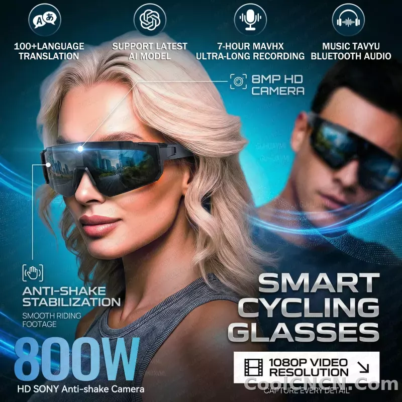 New AI Sports Smart Glasses 8MP Camera 2026 Outdoor Cycling Headphones Touch Control Windproof Bluetooth Translation Sunglasses