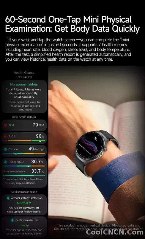 CoolWiz New Healthcare-Grade Smartwatch — Health Monitoring (Uric Acid, Lipids), ECG + PPG, Temperature, BMI, Bluetooth Calls, iOS Health smartwatch for outdoor sports and everyday use - detail