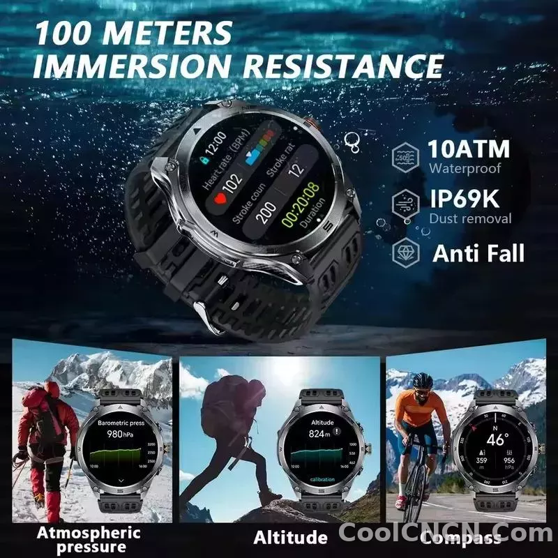 CoolWiz 025 Professional Sports Smart Watch, Military-Grade, Dual-Band GPS Positioning for Men, 10 ATM Water Resistance, 1000 mAh Battery, Compass Bracelet, Compatible with iOS—Ideal for Outdoor Sports and Everyday Use - detail