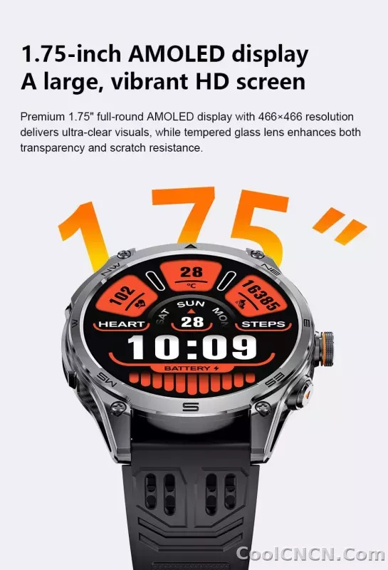 CoolWiz 025 Professional Sports Smart Watch, Military-Grade, Dual-Band GPS Positioning for Men, 10 ATM Water Resistance, 1000 mAh Battery, Compass Bracelet, Compatible with iOS—Ideal for Outdoor Sports and Everyday Use - detail
