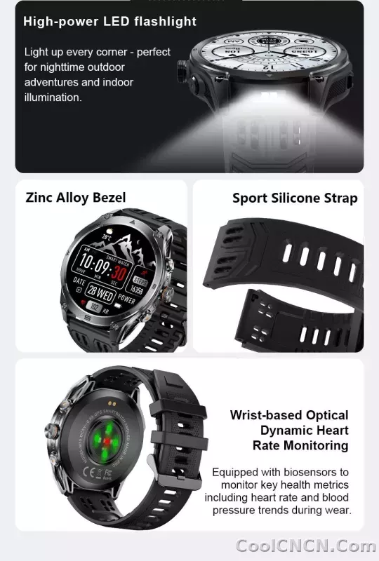 CoolWiz 025 Professional Sports Smart Watch, Military-Grade, Dual-Band GPS Positioning for Men, 10 ATM Water Resistance, 1000 mAh Battery, Compass Bracelet, Compatible with iOS—Ideal for Outdoor Sports and Everyday Use - detail