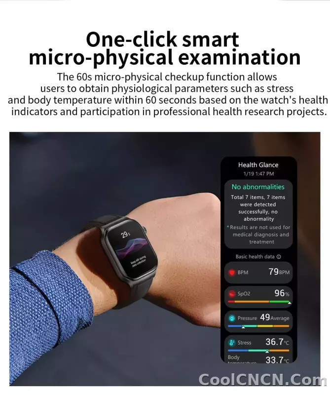 CoolWiz Health Blood Pressure ECG + PPG Monitor Smartwatch for Men — uric acid, blood fat, five organ monitoring, call capability, health tracker, compatible with iOS, suitable for outdoor sports and daily use - detail