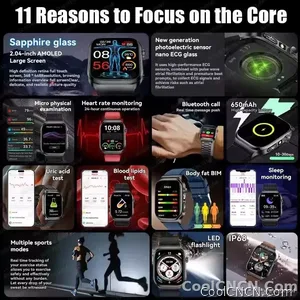 CoolWiz Health Blood Pressure ECG + PPG Monitor Smartwatch for Men — uric acid, blood fat, five organ monitoring, call capability, health tracker, compatible with iOS, suitable for outdoor sports and daily use - view 3