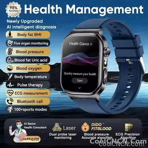 CoolWiz Health Blood Pressure ECG + PPG Monitor Smartwatch for Men — uric acid, blood fat, five organ monitoring, call capability, health tracker, compatible with iOS, suitable for outdoor sports and daily use - view 9