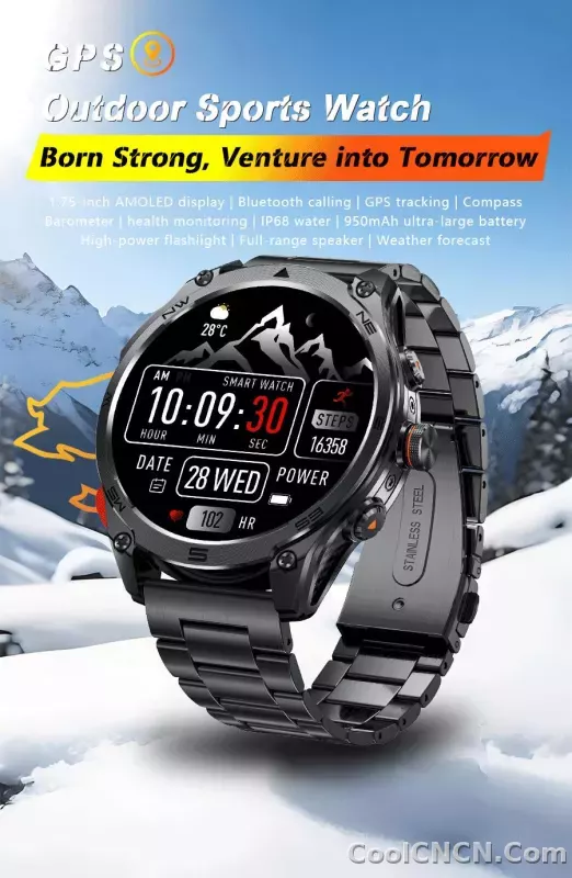 CoolWiz Smart Watch Military Grade with GPS for Men, 1000mAh Battery, 10 ATM Water Resistance, Compass, Blood Pressure Monitor, Call Function, Sports Smart Watch for Outdoor Activities and Everyday Use - detail