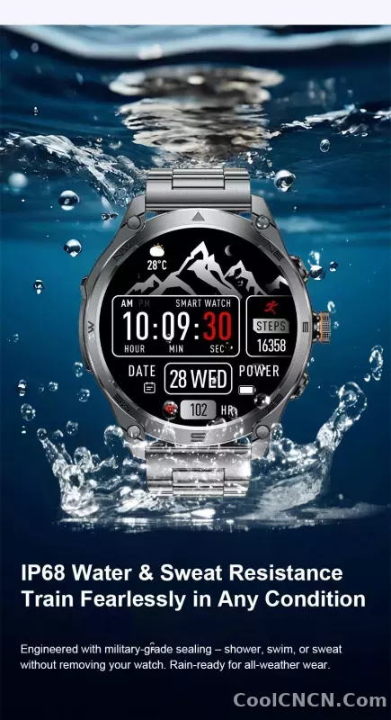 CoolWiz Smart Watch Military Grade with GPS for Men, 1000mAh Battery, 10 ATM Water Resistance, Compass, Blood Pressure Monitor, Call Function, Sports Smart Watch for Outdoor Activities and Everyday Use - detail