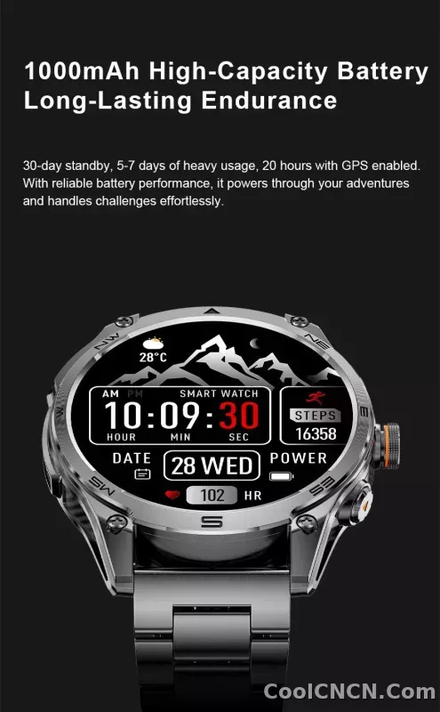 CoolWiz Smart Watch Military Grade with GPS for Men, 1000mAh Battery, 10 ATM Water Resistance, Compass, Blood Pressure Monitor, Call Function, Sports Smart Watch for Outdoor Activities and Everyday Use - detail