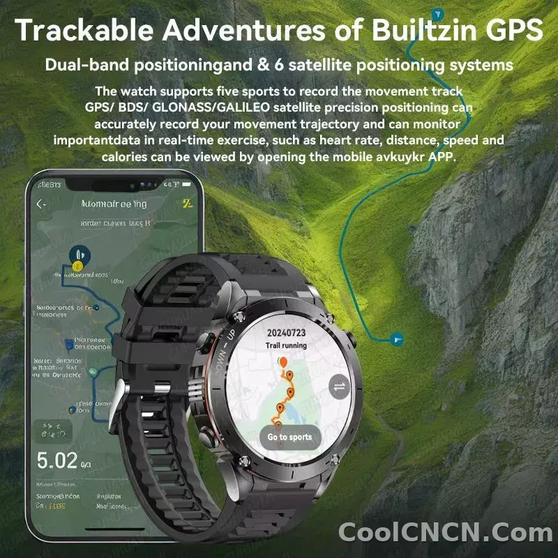 CoolWiz New Outdoor Military Smart Watch for Men with GPS, 3 ATM water resistance, AMOLED sports mode, 730 mAh battery, compass; fitness smartwatch for daily outdoor sports use - detail