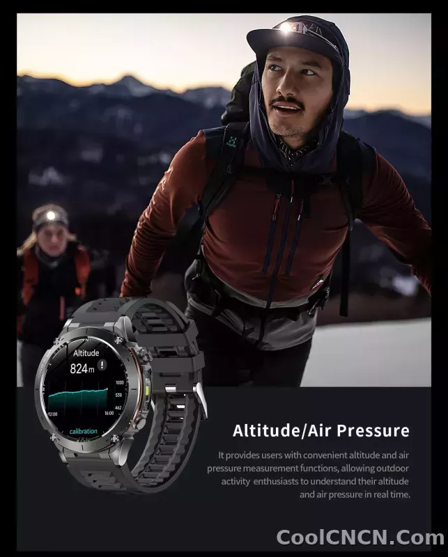 CoolWiz New Outdoor Military Smart Watch for Men with GPS, 3 ATM water resistance, AMOLED sports mode, 730 mAh battery, compass; fitness smartwatch for daily outdoor sports use - detail
