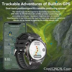 CoolWiz New Outdoor Military Smart Watch for Men with GPS, 3 ATM water resistance, AMOLED sports mode, 730 mAh battery, compass; fitness smartwatch for daily outdoor sports use - view 4