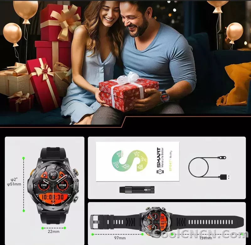 CoolWiz Original T Rex 3 Ultra Military GPS smartwatch with trajectory tracking and compass, 1000 mAh battery, 5 ATM water resistance; smart sports watch for men and women, suitable for outdoor sports and everyday use - detail