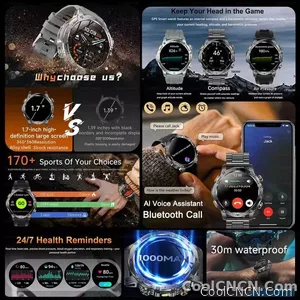 CoolWiz Original T Rex 3 Ultra Military GPS smartwatch with trajectory tracking and compass, 1000 mAh battery, 5 ATM water resistance; smart sports watch for men and women, suitable for outdoor sports and everyday use - view 4