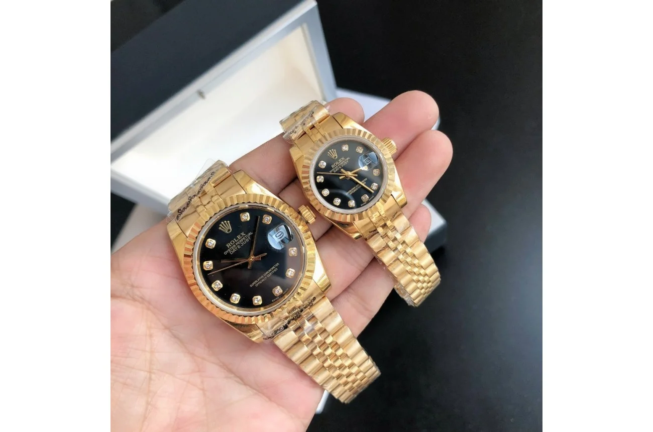 Couple Watches Rolex Datejust 36/28mm RG/RG Jub Black/Dial