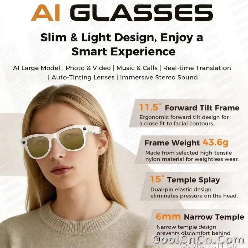CoolWiz Smart Glasses Baru 3600MAh Pengecas Mudah Alih M02ultra Wanita 800W Kamera AI Terjemahan Rakaman Video Pemain Muzik Cermin Mata Panggilan Lelaki Untuk Sukan Luar Penggunaan Harian - detail