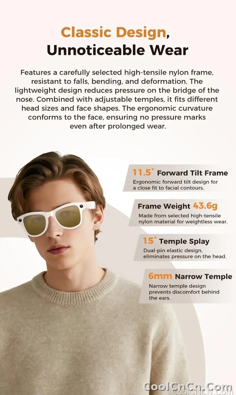 CoolWiz Smart Glasses Baru 3600MAh Pengecas Mudah Alih M02ultra Wanita 800W Kamera AI Terjemahan Rakaman Video Pemain Muzik Cermin Mata Panggilan Lelaki Untuk Sukan Luar Penggunaan Harian - detail
