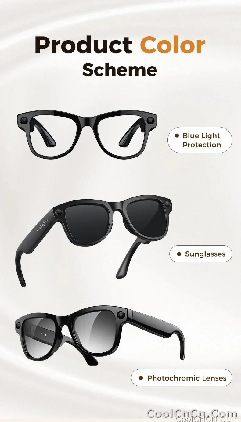 CoolWiz Smart Glasses Baru 3600MAh Pengecas Mudah Alih M02ultra Wanita 800W Kamera AI Terjemahan Rakaman Video Pemain Muzik Cermin Mata Panggilan Lelaki Untuk Sukan Luar Penggunaan Harian - detail