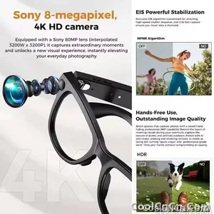 CoolWiz Smart Glasses Baru 3600MAh Pengecas Mudah Alih M02ultra Wanita 800W Kamera AI Terjemahan Rakaman Video Pemain Muzik Cermin Mata Panggilan Lelaki Untuk Sukan Luar Penggunaan Harian - view 5