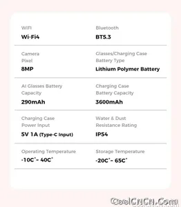 CoolWiz Smart Glasses Baru 3600MAh Pengecas Mudah Alih M02ultra Wanita 800W Kamera AI Terjemahan Rakaman Video Pemain Muzik Cermin Mata Panggilan Lelaki Untuk Sukan Luar Penggunaan Harian - view 34