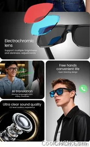 CoolWiz Smart Glasses, 4 Levels Electrochromic — New Business Style for Men, 164+ Translation Languages via ChatGPT, Black Sunglasses, Waterproof, suitable for outdoor sports and everyday use - view 12