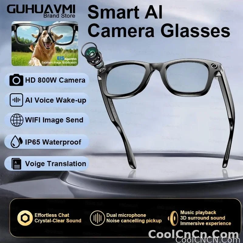 CoolWiz smart glasses with a 1080P video camera, black sunglasses, Bluetooth call translation, music playback, recording, men’s photochromic glasses for outdoor sports and everyday use - detail