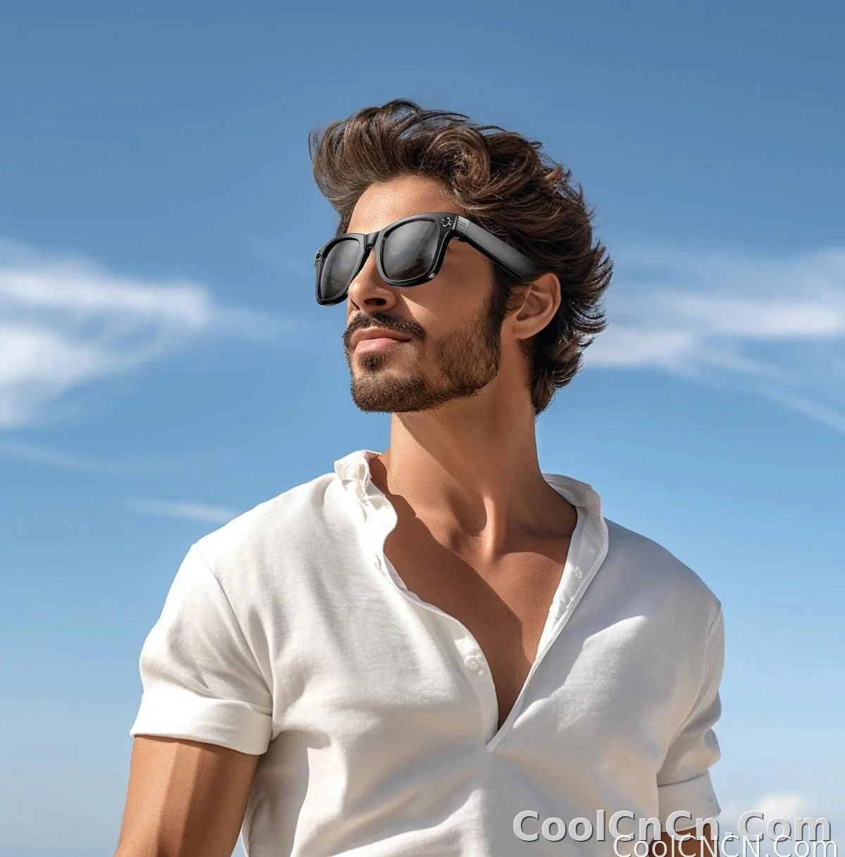 CoolWiz smart glasses with a 1080P video camera, black sunglasses, Bluetooth call translation, music playback, recording, men’s photochromic glasses for outdoor sports and everyday use - detail