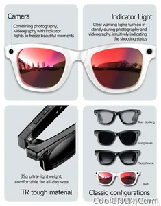 CoolWiz smart glasses with a 1080P video camera, black sunglasses, Bluetooth call translation, music playback, recording, men’s photochromic glasses for outdoor sports and everyday use - view 14