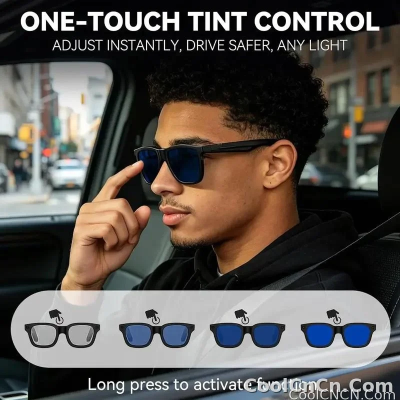 CoolWiz Smart Glasses with Audio, Electrochromic Lenses, Touch Controls, 4 New Speed Levels, 164+ Language Translations, Bluetooth Calling, Blackout Sunglasses, Music, ChatGPT — for outdoor sports and everyday use - detail