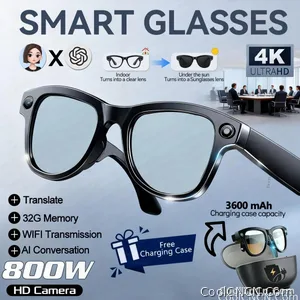 CoolWizNew 3600MAh Sarung Pengecas Cermin Mata Pintar AI Lelaki 800W Kamera Pixel 1080P Video POV 100+Terjemahan Pembantu AI Cermin Mata Hitam IOS Untuk Sukan Luar Penggunaan Harian - view 10