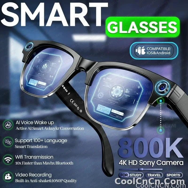 CoolWiz AI Smart Glasses 4K HD with Color Change, 8MP Camera, 1080p Video, AI Music Player, AI Calls, AI Sports Glasses for Men, for Outdoor Sports and Everyday Use