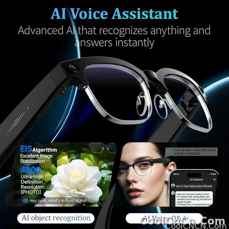 CoolWiz AI Smart Glasses 4K HD with Color Change, 8MP Camera, 1080p Video, AI Music Player, AI Calls, AI Sports Glasses for Men, for Outdoor Sports and Everyday Use - detail